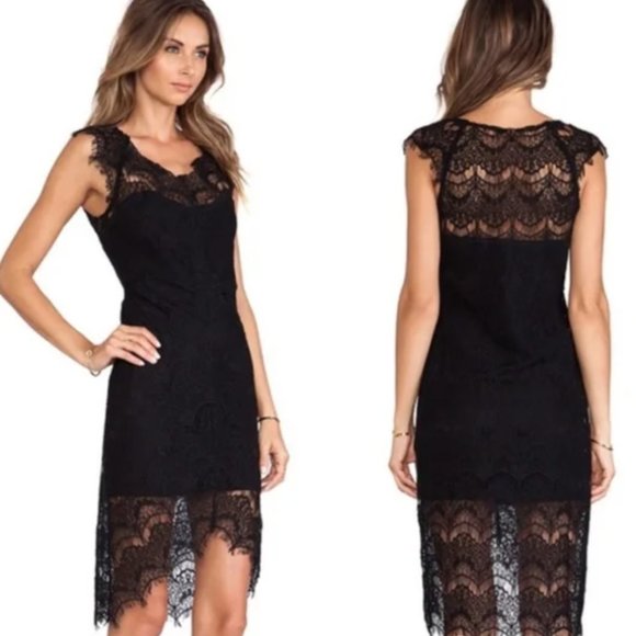 FREE PEOPLE PEAKABOO Lace Bodycon Slip Black Dress S - Picture 4 of 14